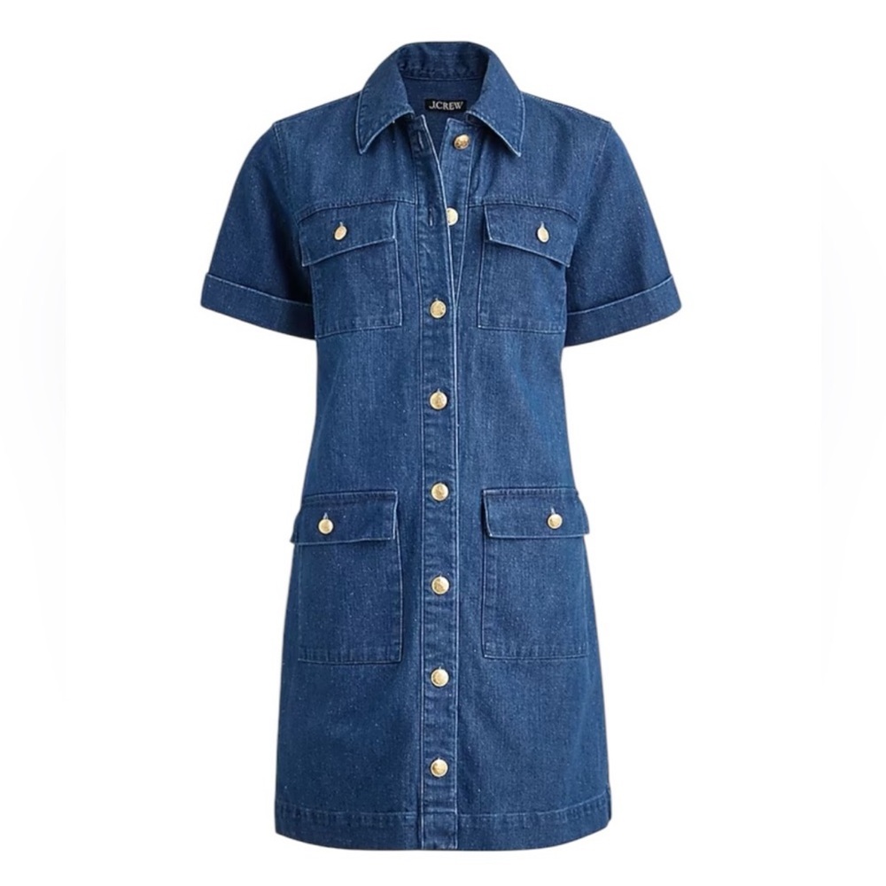 J.Crew Utility Gold Button Pocket Dress in Dusk Blue Denim